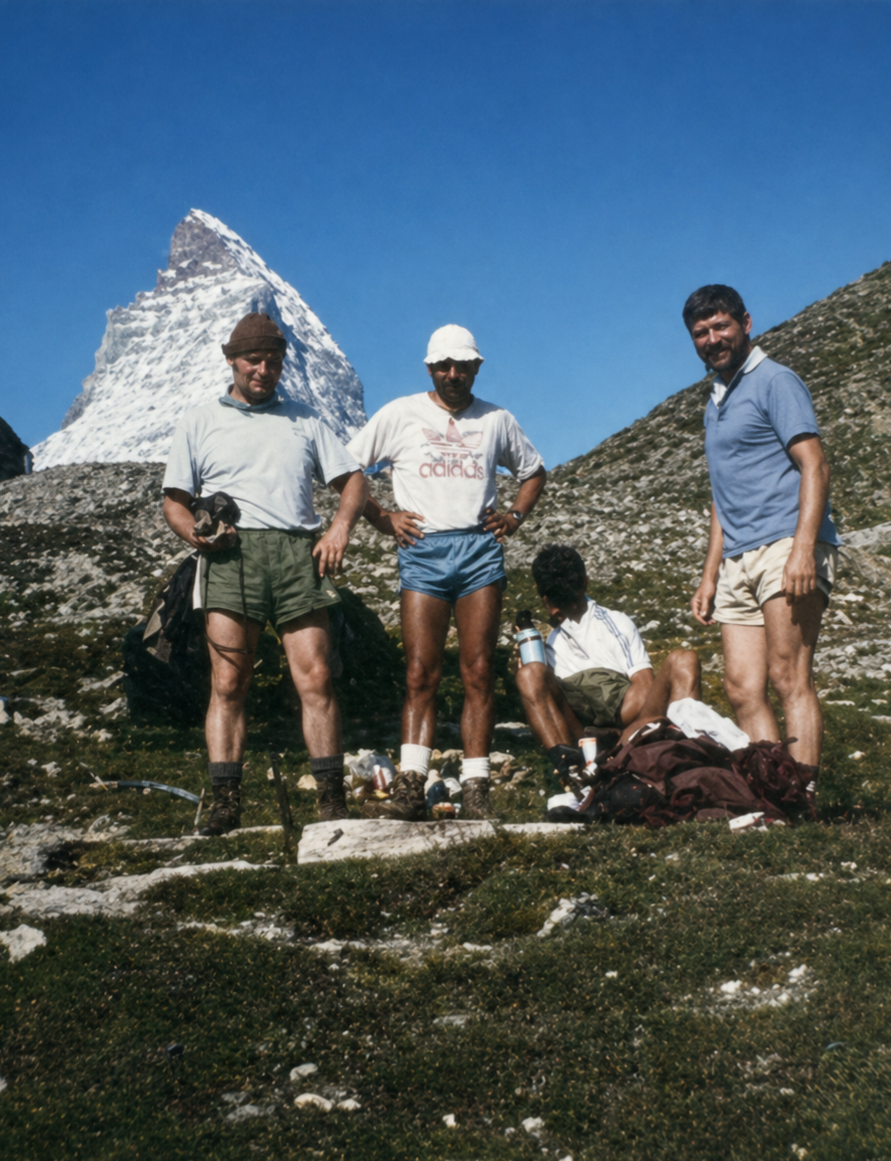 Die Gruppe vor dem Matterhorn: Alban, Egon, Albrecht und Hans-Jörg